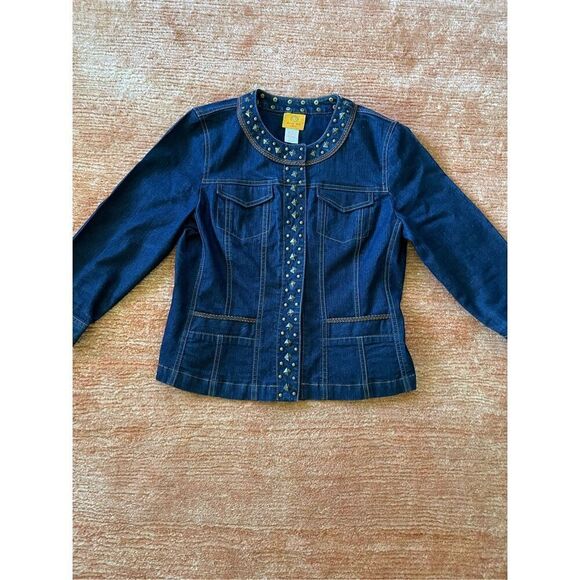 Darling Womens Ruby Rd Jean Jacket 6 Petite Blue Dark Denim Braided Edge Grommet - Picture 1 of 7